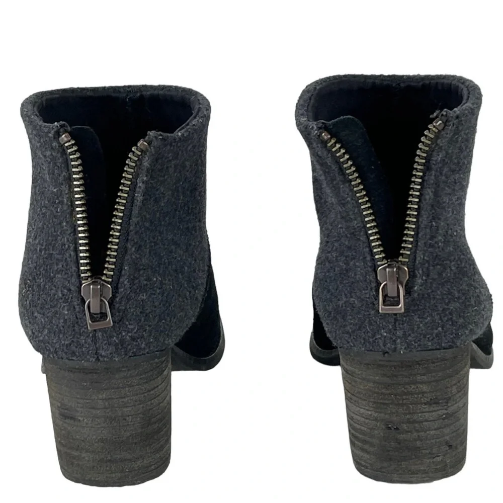 TOMS LEILA 740706 SUEDE FELT COLORBLOCK STACKED HEEL ANKLE BOOTS BOOTIES
